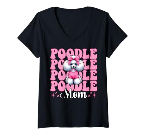 Damen Pudel Mama Pudel Mama Hund Muttertag Kokette Schleife T-Shirt mit V-Ausschnitt Damen Pudel Mama Pudel Mama Hund Muttertag Kokette Schleife T-Shirt mit V-Ausschnitt von Womens Pink Coquette Bow Poodle Dog Gifts