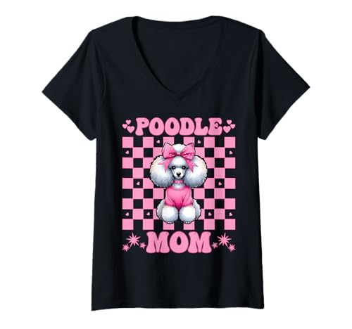 Damen Pudel Mama Pudel Mama Hund Muttertag Kokette Schleife T-Shirt mit V-Ausschnitt Damen Pudel Mama Pudel Mama Hund Muttertag Kokette Schleife T-Shirt mit V-Ausschnitt von Womens Pink Coquette Bow Poodle Dog Gifts