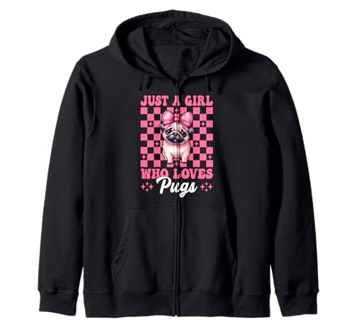 Just A Girl Who Loves Pugs Mops Hund Mädchen Mops Mama Kokette Schleife Kapuzenjacke von Womens Pink Coquette Bow Pug Dog Gifts