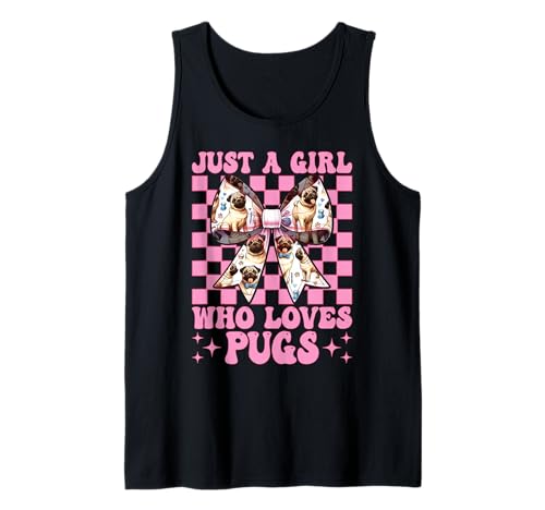 Just A Girl Who Loves Pugs Mops Hund Mädchen Mops Mama Kokette Schleife Tank Top von Womens Pink Coquette Bow Pug Dog Gifts