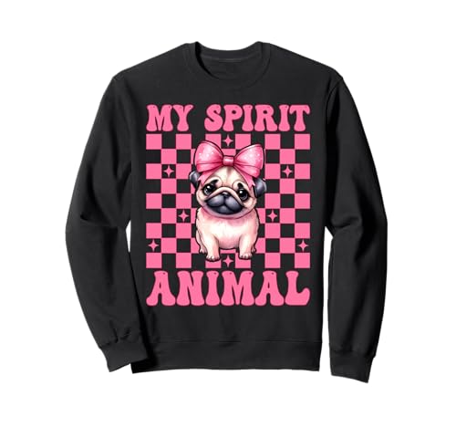 Mops Hund Mädchen Mops Mama Rosa Kokette Schleife My Spirit Tier Sweatshirt von Womens Pink Coquette Bow Pug Dog Gifts