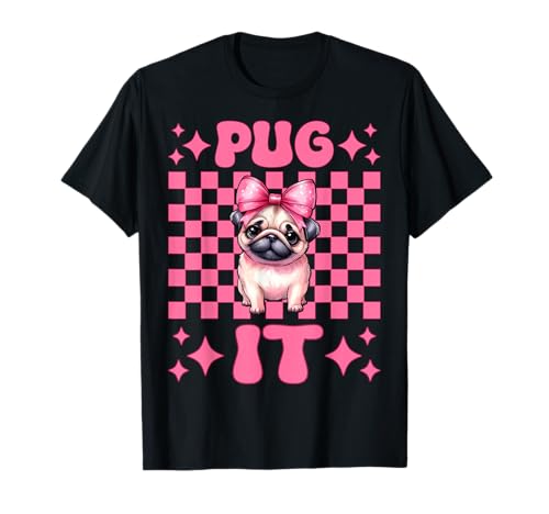 Mops It Hunde-Mädchen Mops Mom Rosa Kokette Schleife T-Shirt von Womens Pink Coquette Bow Pug Dog Gifts