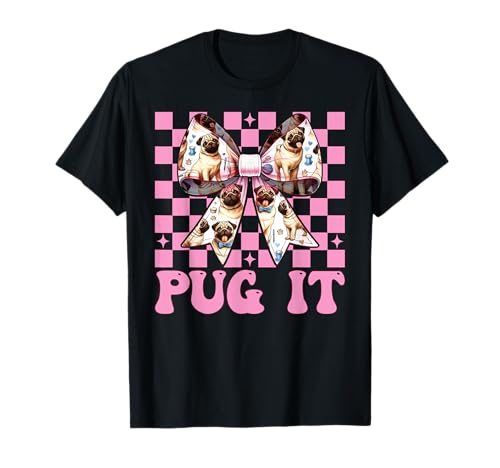 Mops It Hunde-Mädchen Mops Mom Rosa Kokette Schleife T-Shirt von Womens Pink Coquette Bow Pug Dog Gifts