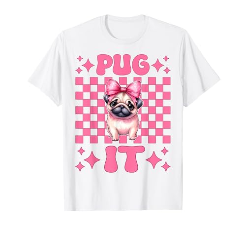 Mops It Hunde-Mädchen Mops Mom Rosa Kokette Schleife T-Shirt von Womens Pink Coquette Bow Pug Dog Gifts