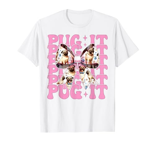 Mops It Hunde-Mädchen Mops Mom Rosa Kokette Schleife T-Shirt von Womens Pink Coquette Bow Pug Dog Gifts