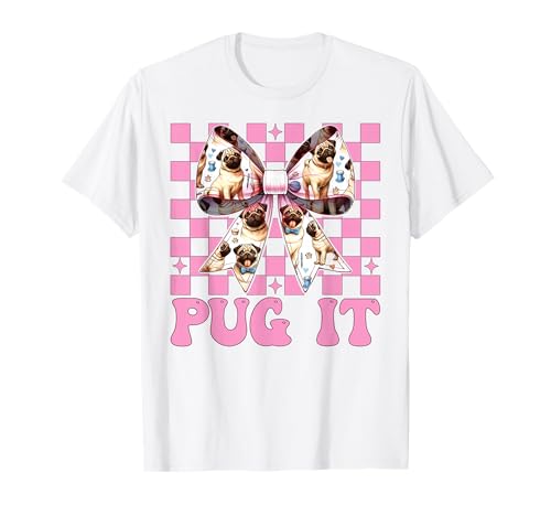 Mops It Hunde-Mädchen Mops Mom Rosa Kokette Schleife T-Shirt von Womens Pink Coquette Bow Pug Dog Gifts