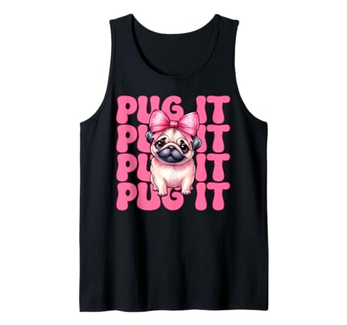 Mops It Hunde-Mädchen Mops Mom Rosa Kokette Schleife Tank Top von Womens Pink Coquette Bow Pug Dog Gifts