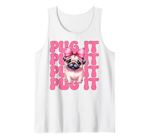 Mops It Hunde-Mädchen Mops Mom Rosa Kokette Schleife Tank Top von Womens Pink Coquette Bow Pug Dog Gifts