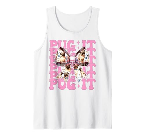 Mops It Hunde-Mädchen Mops Mom Rosa Kokette Schleife Tank Top von Womens Pink Coquette Bow Pug Dog Gifts