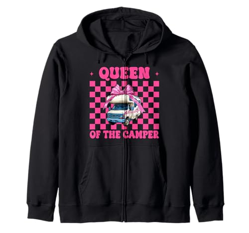 Queen of The Camper RV Camping Camper Wohnmobil Mädchen Mama Kapuzenjacke von Womens Pink Coquette Bow RV Camping Camper Gifts