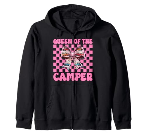Queen of The Camper RV Camping Camper Wohnmobil Mädchen Mama Kapuzenjacke von Womens Pink Coquette Bow RV Camping Camper Gifts