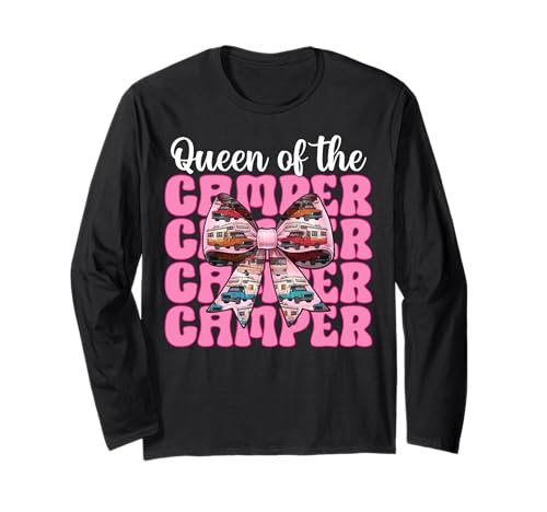 Queen of The Camper RV Camping Camper Wohnmobil Mädchen Mama Langarmshirt von Womens Pink Coquette Bow RV Camping Camper Gifts