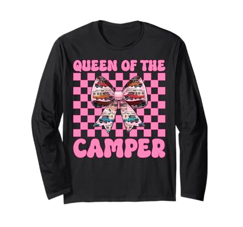 Queen of The Camper RV Camping Camper Wohnmobil Mädchen Mama Langarmshirt von Womens Pink Coquette Bow RV Camping Camper Gifts