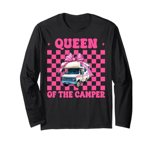 Queen of The Camper RV Camping Camper Wohnmobil Mädchen Mama Langarmshirt von Womens Pink Coquette Bow RV Camping Camper Gifts