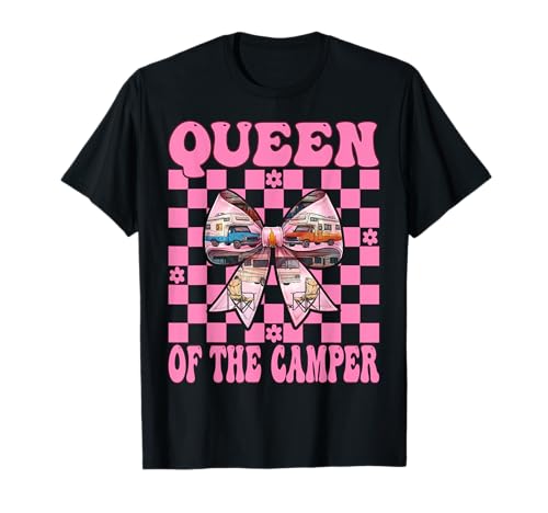 Queen of The Camper RV Camping Camper Wohnmobil Mädchen Mama T-Shirt von Womens Pink Coquette Bow RV Camping Camper Gifts