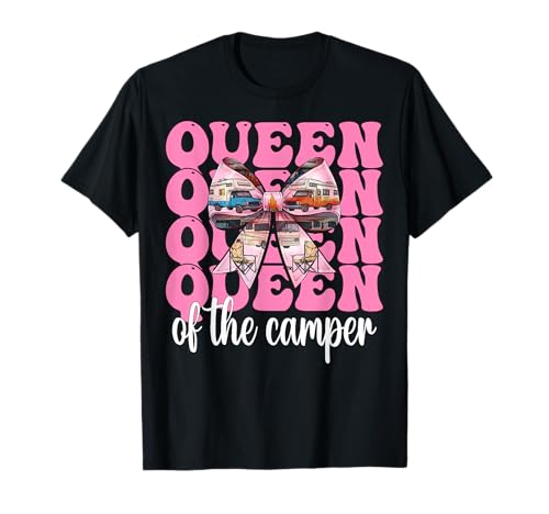 Queen of The Camper RV Camping Camper Wohnmobil Mädchen Mama T-Shirt von Womens Pink Coquette Bow RV Camping Camper Gifts
