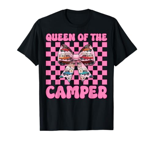 Queen of The Camper RV Camping Camper Wohnmobil Mädchen Mama T-Shirt von Womens Pink Coquette Bow RV Camping Camper Gifts