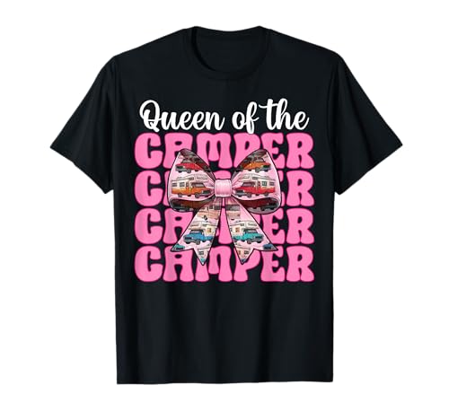 Queen of The Camper RV Camping Camper Wohnmobil Mädchen Mama T-Shirt von Womens Pink Coquette Bow RV Camping Camper Gifts