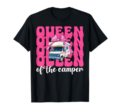 Queen of The Camper RV Camping Camper Wohnmobil Mädchen Mama T-Shirt von Womens Pink Coquette Bow RV Camping Camper Gifts