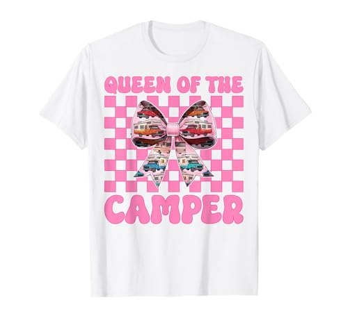 Queen of The Camper RV Camping Camper Wohnmobil Mädchen Mama T-Shirt von Womens Pink Coquette Bow RV Camping Camper Gifts
