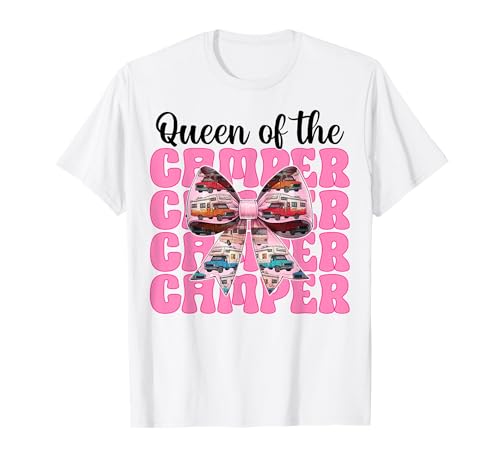 Queen of The Camper RV Camping Camper Wohnmobil Mädchen Mama T-Shirt von Womens Pink Coquette Bow RV Camping Camper Gifts
