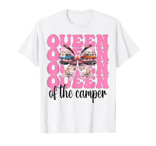 Queen of The Camper RV Camping Camper Wohnmobil Mädchen Mama T-Shirt von Womens Pink Coquette Bow RV Camping Camper Gifts