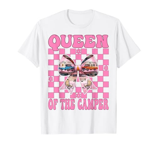 Queen of The Camper RV Camping Camper Wohnmobil Mädchen Mama T-Shirt von Womens Pink Coquette Bow RV Camping Camper Gifts