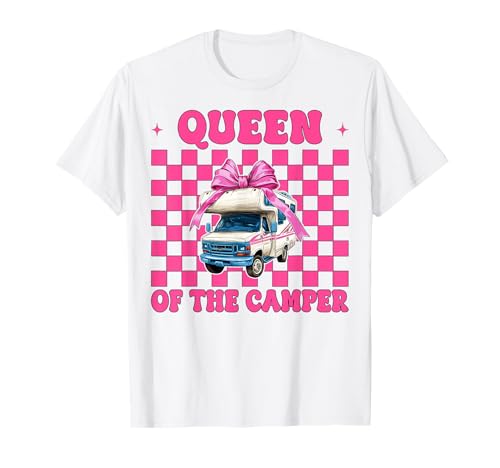 Queen of The Camper RV Camping Camper Wohnmobil Mädchen Mama T-Shirt von Womens Pink Coquette Bow RV Camping Camper Gifts