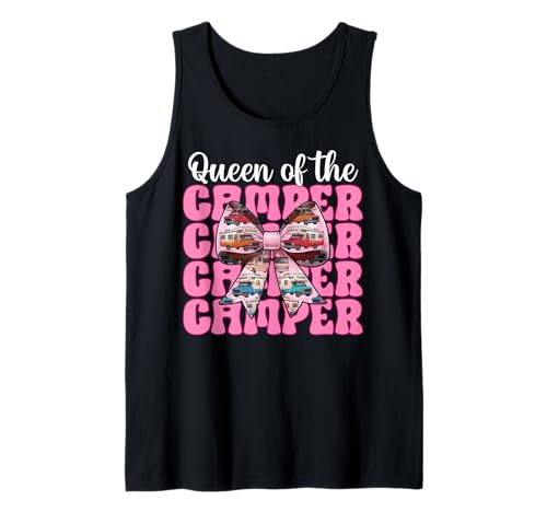 Queen of The Camper RV Camping Camper Wohnmobil Mädchen Mama Tank Top von Womens Pink Coquette Bow RV Camping Camper Gifts