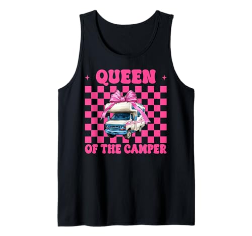 Queen of The Camper RV Camping Camper Wohnmobil Mädchen Mama Tank Top von Womens Pink Coquette Bow RV Camping Camper Gifts