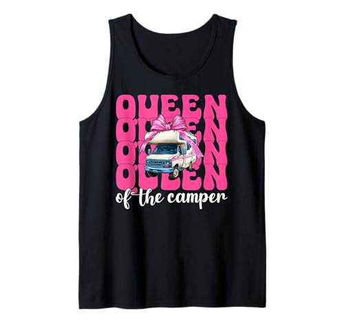Queen of The Camper RV Camping Camper Wohnmobil Mädchen Mama Tank Top von Womens Pink Coquette Bow RV Camping Camper Gifts
