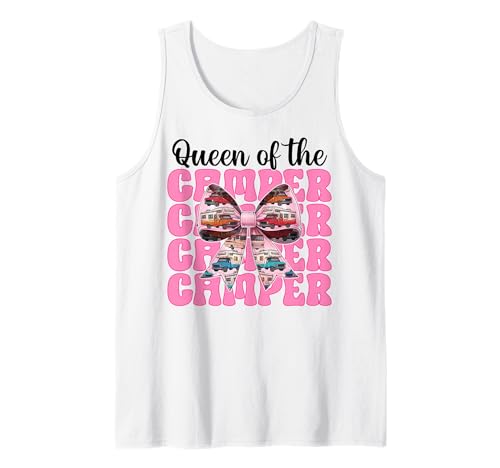 Queen of The Camper RV Camping Camper Wohnmobil Mädchen Mama Tank Top von Womens Pink Coquette Bow RV Camping Camper Gifts