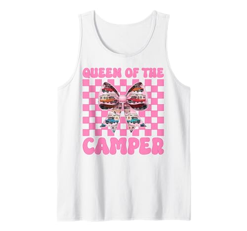 Queen of The Camper RV Camping Camper Wohnmobil Mädchen Mama Tank Top von Womens Pink Coquette Bow RV Camping Camper Gifts
