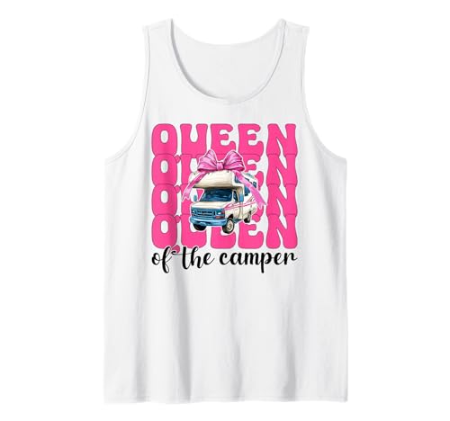 Queen of The Camper RV Camping Camper Wohnmobil Mädchen Mama Tank Top von Womens Pink Coquette Bow RV Camping Camper Gifts