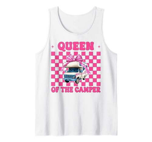 Queen of The Camper RV Camping Camper Wohnmobil Mädchen Mama Tank Top von Womens Pink Coquette Bow RV Camping Camper Gifts