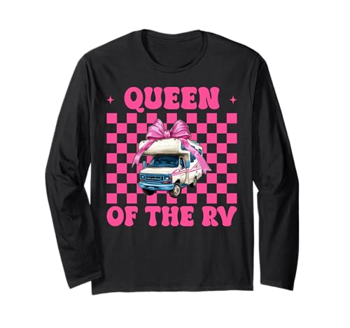 Queen of The Rv Camping Camper Wohnmobil Mädchen Mama Kokette Langarmshirt von Womens Pink Coquette Bow RV Camping Camper Gifts