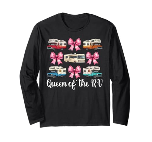 Queen of The Rv Camping Camper Wohnmobil Mädchen Mama Kokette Langarmshirt von Womens Pink Coquette Bow RV Camping Camper Gifts