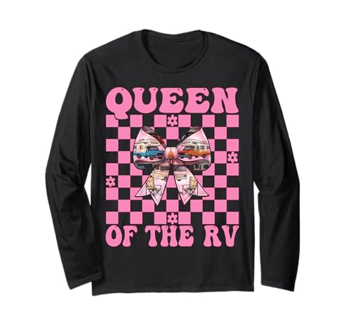 Queen of The Rv Camping Camper Wohnmobil Mädchen Mama Kokette Langarmshirt von Womens Pink Coquette Bow RV Camping Camper Gifts