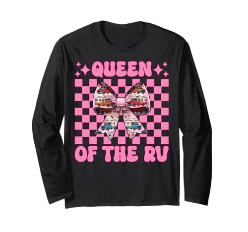 Queen of The Rv Camping Camper Wohnmobil Mädchen Mama Kokette Langarmshirt von Womens Pink Coquette Bow RV Camping Camper Gifts