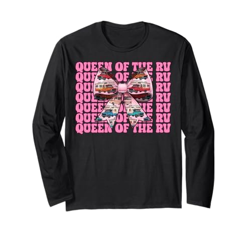 Queen of The Rv Camping Camper Wohnmobil Mädchen Mama Kokette Langarmshirt von Womens Pink Coquette Bow RV Camping Camper Gifts