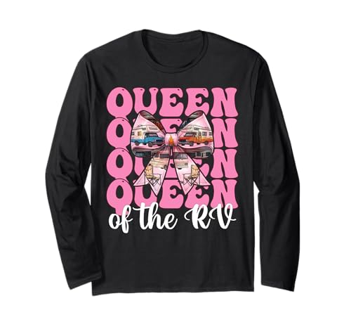 Queen of The Rv Camping Camper Wohnmobil Mädchen Mama Kokette Langarmshirt von Womens Pink Coquette Bow RV Camping Camper Gifts