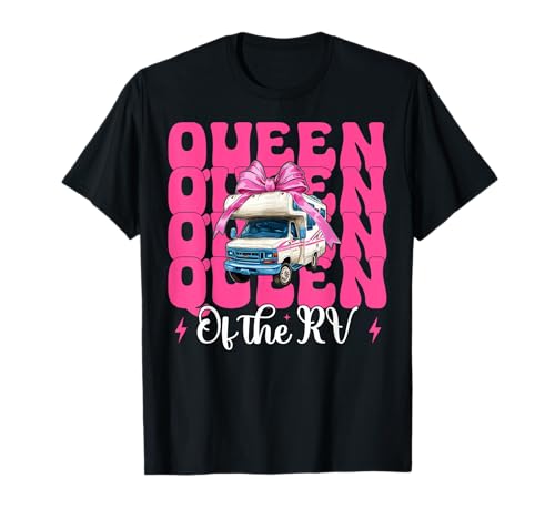 Queen of The Rv Camping Camper Wohnmobil Mädchen Mama Kokette T-Shirt von Womens Pink Coquette Bow RV Camping Camper Gifts
