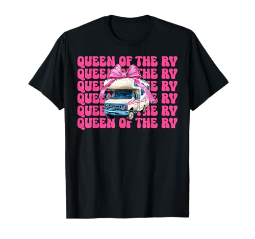 Queen of The Rv Camping Camper Wohnmobil Mädchen Mama Kokette T-Shirt von Womens Pink Coquette Bow RV Camping Camper Gifts