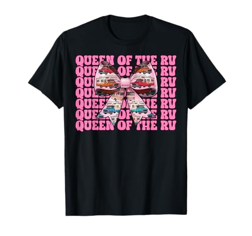 Queen of The Rv Camping Camper Wohnmobil Mädchen Mama Kokette T-Shirt von Womens Pink Coquette Bow RV Camping Camper Gifts