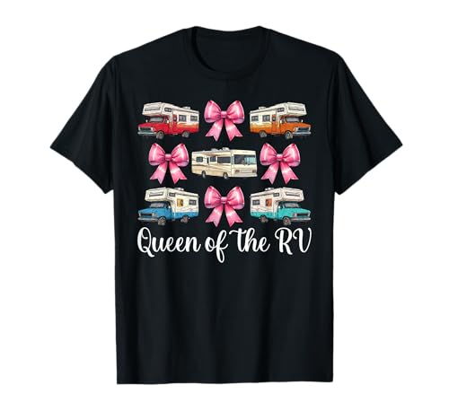 Queen of The Rv Camping Camper Wohnmobil Mädchen Mama Kokette T-Shirt von Womens Pink Coquette Bow RV Camping Camper Gifts