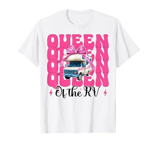 Queen of The Rv Camping Camper Wohnmobil Mädchen Mama Kokette T-Shirt von Womens Pink Coquette Bow RV Camping Camper Gifts