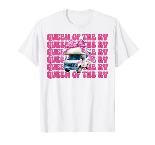 Queen of The Rv Camping Camper Wohnmobil Mädchen Mama Kokette T-Shirt von Womens Pink Coquette Bow RV Camping Camper Gifts