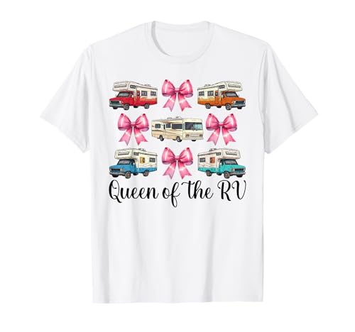 Queen of The Rv Camping Camper Wohnmobil Mädchen Mama Kokette T-Shirt von Womens Pink Coquette Bow RV Camping Camper Gifts