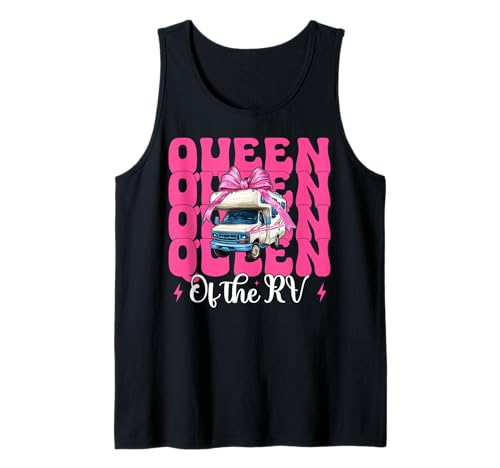 Queen of The Rv Camping Camper Wohnmobil Mädchen Mama Kokette Tank Top von Womens Pink Coquette Bow RV Camping Camper Gifts