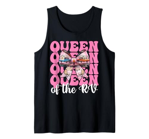 Queen of The Rv Camping Camper Wohnmobil Mädchen Mama Kokette Tank Top von Womens Pink Coquette Bow RV Camping Camper Gifts